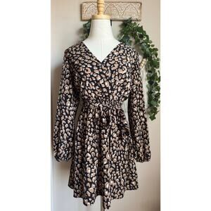 Kaileigh Lilith Leopard Print Long Sleeve Faux Wrap Dress sz S